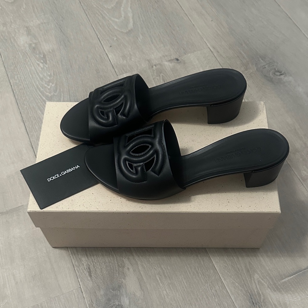 Dolce & Gabbana Black Embossed Mules